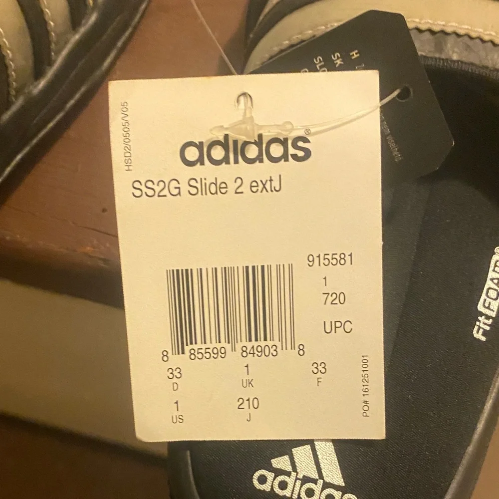 Adidas Black and Tan Slide Sandals - Picture 2 of 4